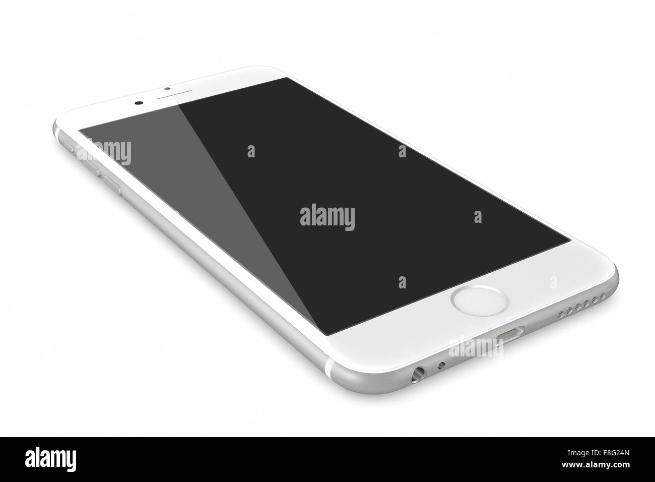 Neue Silber Smartphone mit leeren Bildschirm auf weißem Hintergrund Stockfoto
