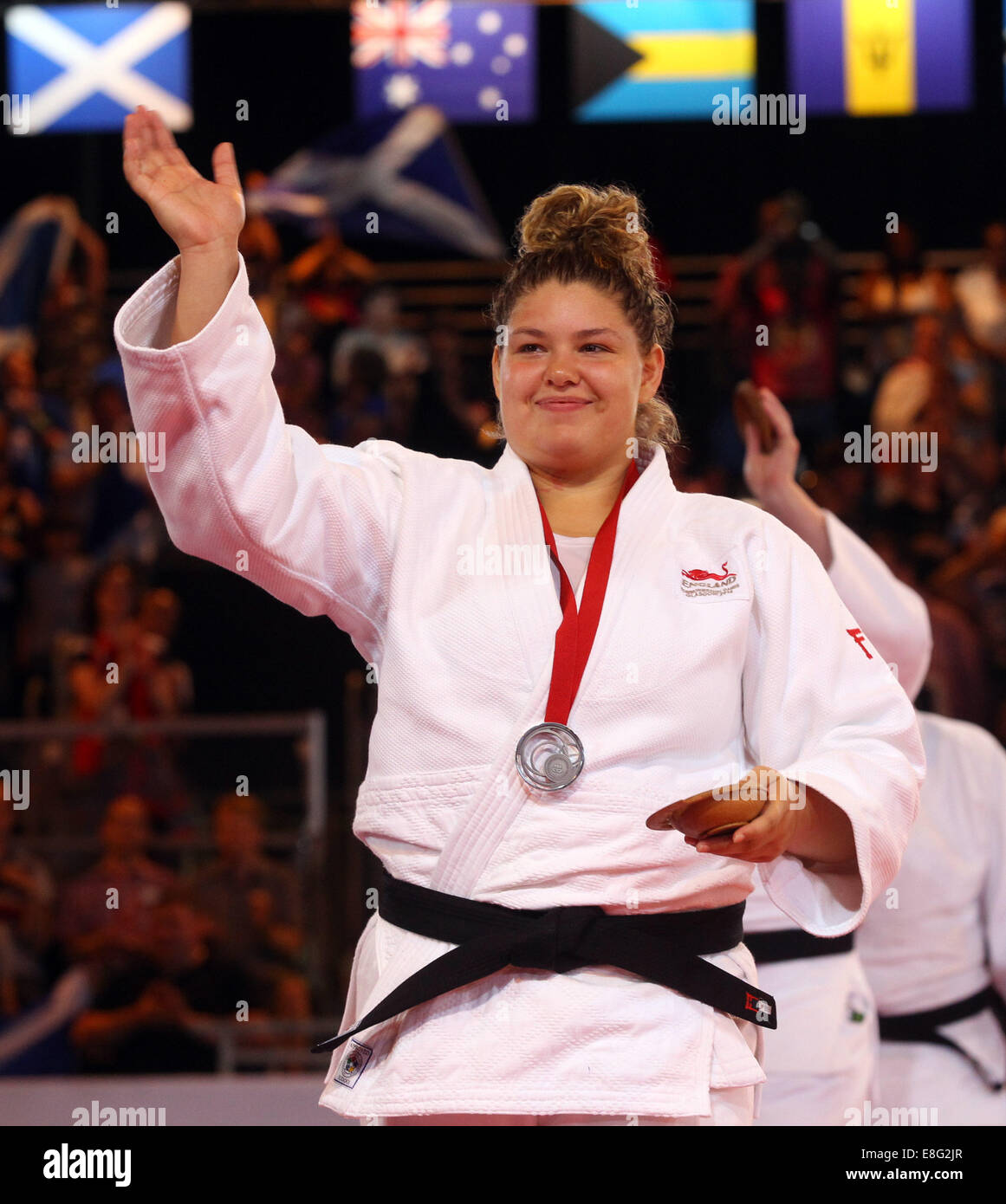Siegerehrung. Jodie Myers (ENG) Silbermedaille - Judo + 78 kg Finale - SECC - Glasgow Schottland, UK - 260714 - Glasgow 2014 Commonw Stockfoto