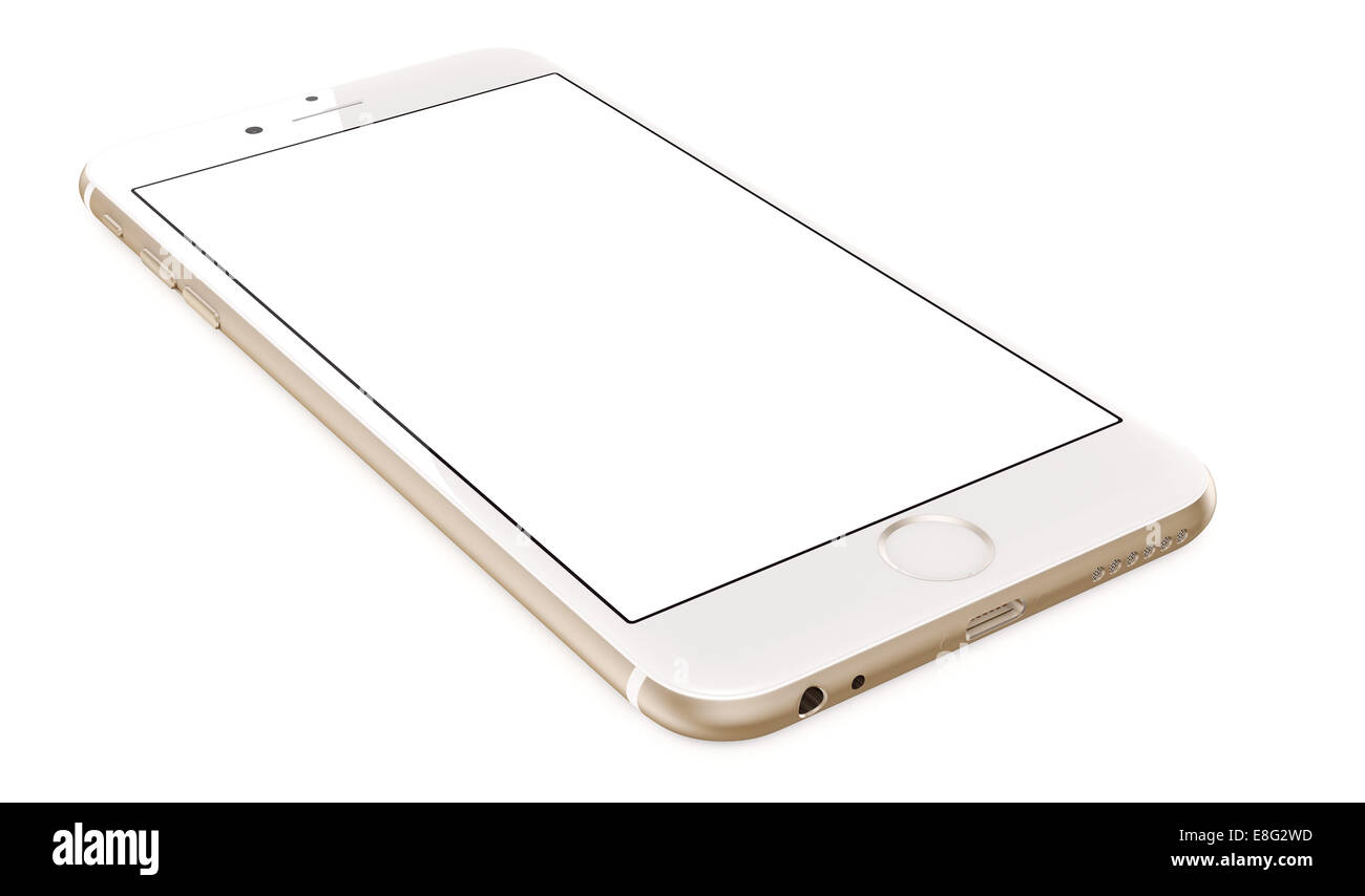 Neues Smartphone mit leeren Bildschirm auf weißem Hintergrund Stockfoto