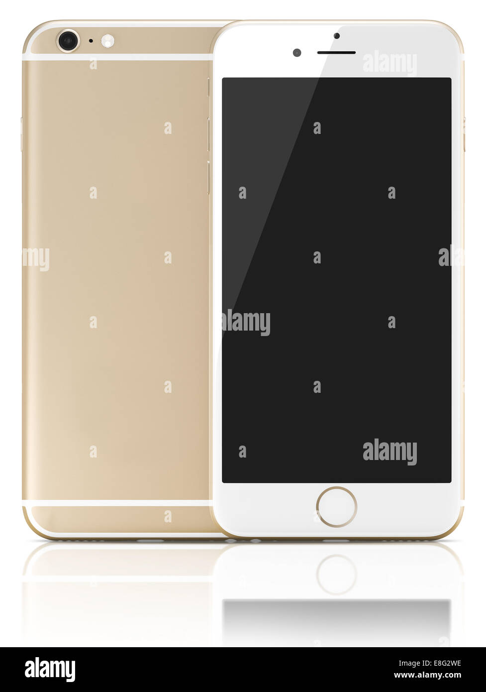 Neue Gold Smartphone mit leeren Bildschirm auf weißem Hintergrund Stockfoto