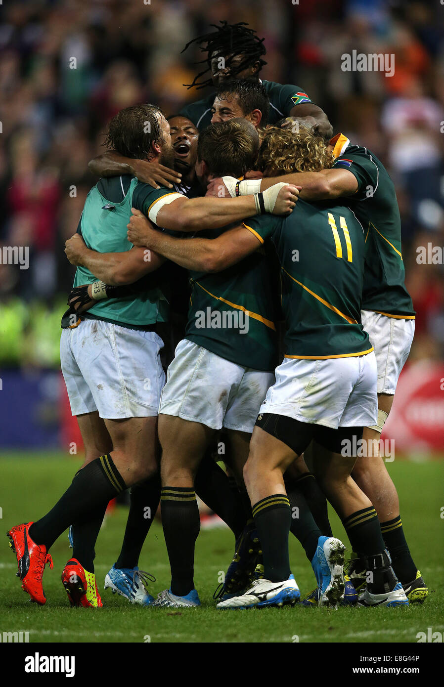 Südafrika feiert Sieg und die Goldmedaille. Südafrika V Neuseeland - Rugby Sevens FinalIbrox Stadium - Glasgow - Sco Stockfoto