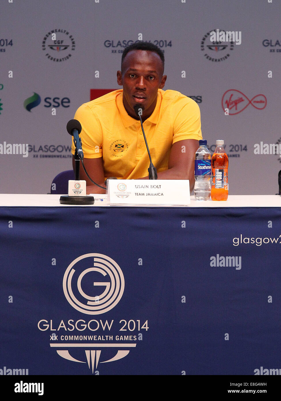 Usain Bolt. Jamaika Pressekonferenz - SECC - Glasgow, Schottland, UK - 260714 - Glasgow 2014 Commonwealth Games Stockfoto