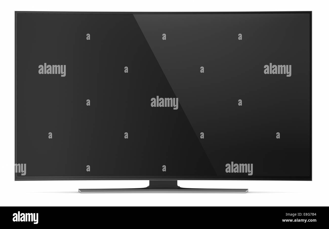 UHD Smart Tv mit Bogensieb auf weißem Hintergrund Stockfoto
