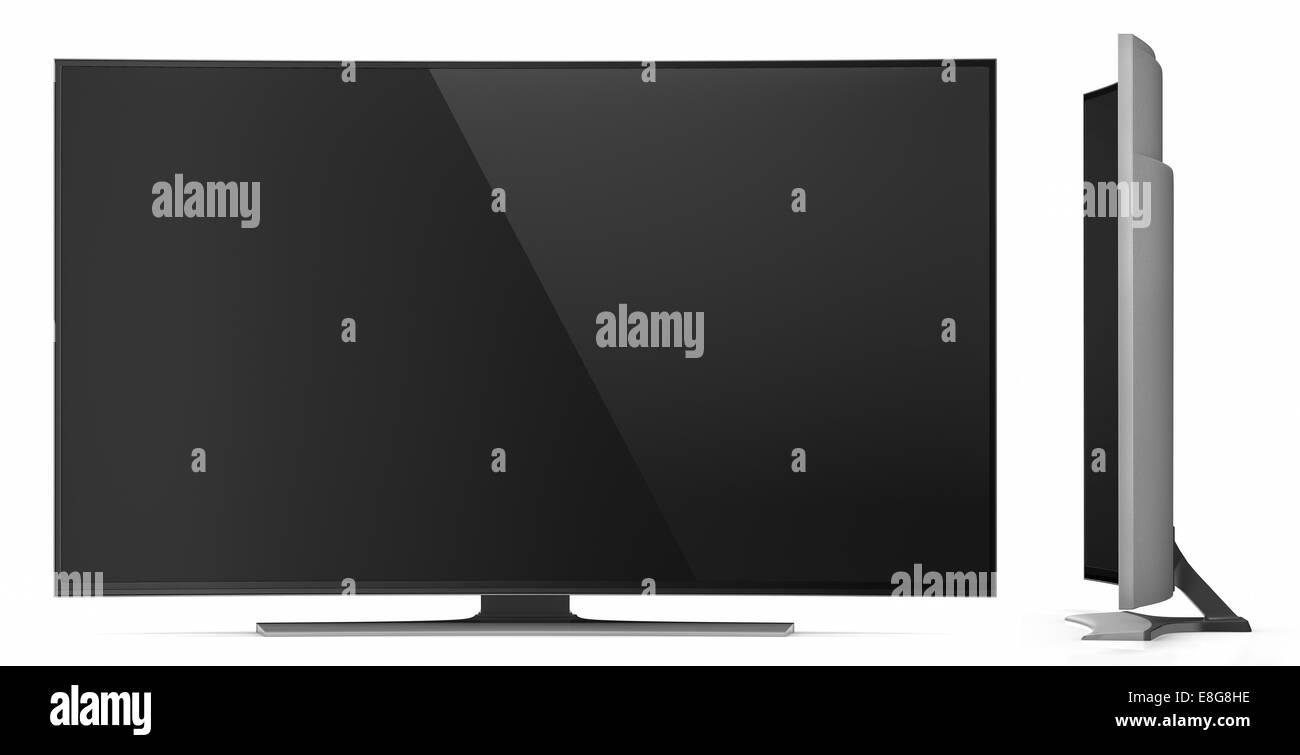 UHD Smart Tv mit Bogensieb auf weißem Hintergrund Stockfoto