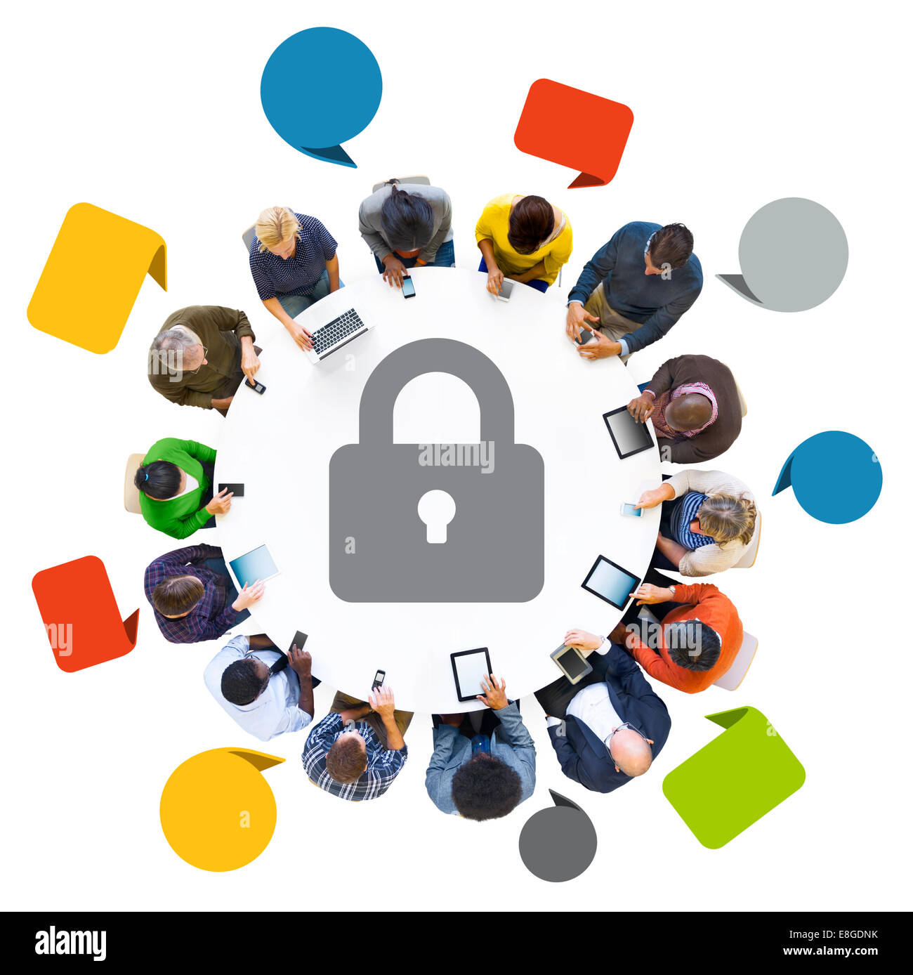 Gruppe von Menschen mit Netzwerk-Security-Konzept Stockfoto