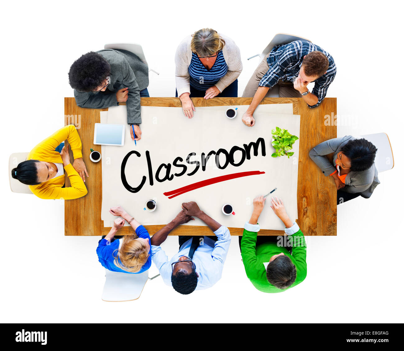 Gruppe von Menschen Brainstorming über Klassenzimmer Konzepte Stockfoto
