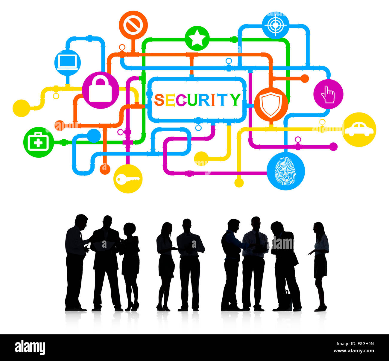 Gruppe von Geschäftsleuten diskutieren über Netzwerksicherheit Stockfoto
