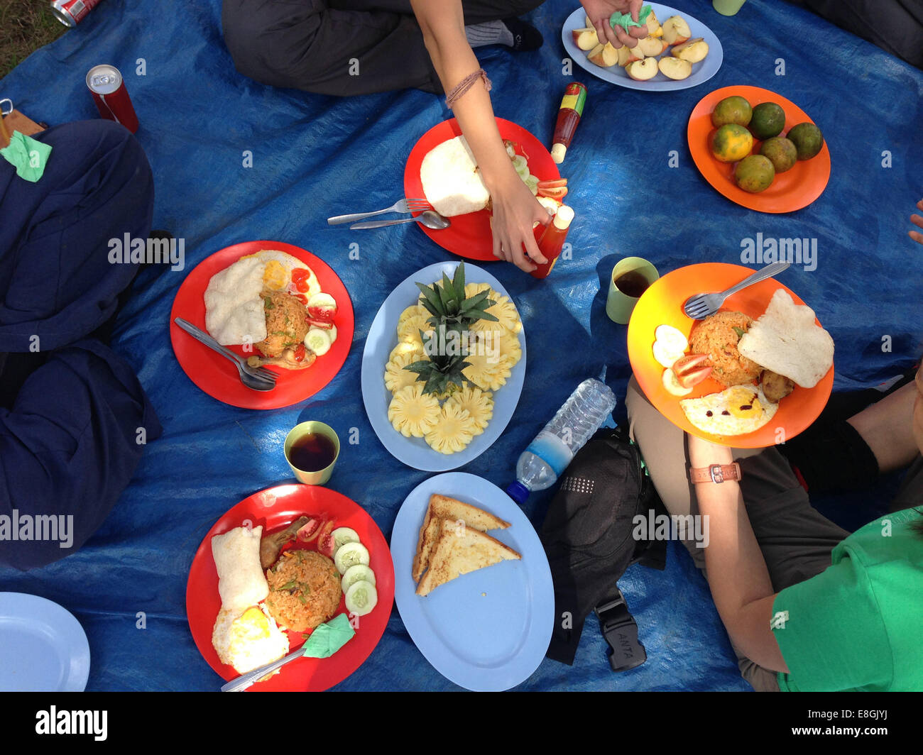 Mataram, Indonesien, West Nusa Tenggara, Mount Rinjani, Outdoor-Picknick Stockfoto