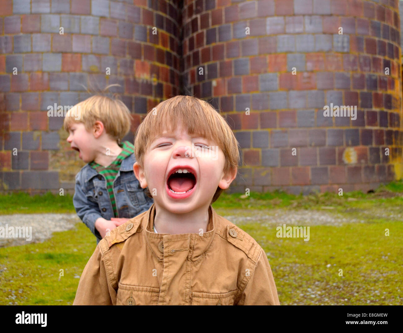 Zwei Jungen schreien (2-3 Jahre, 4 bis 5 Jahre) Stockfoto