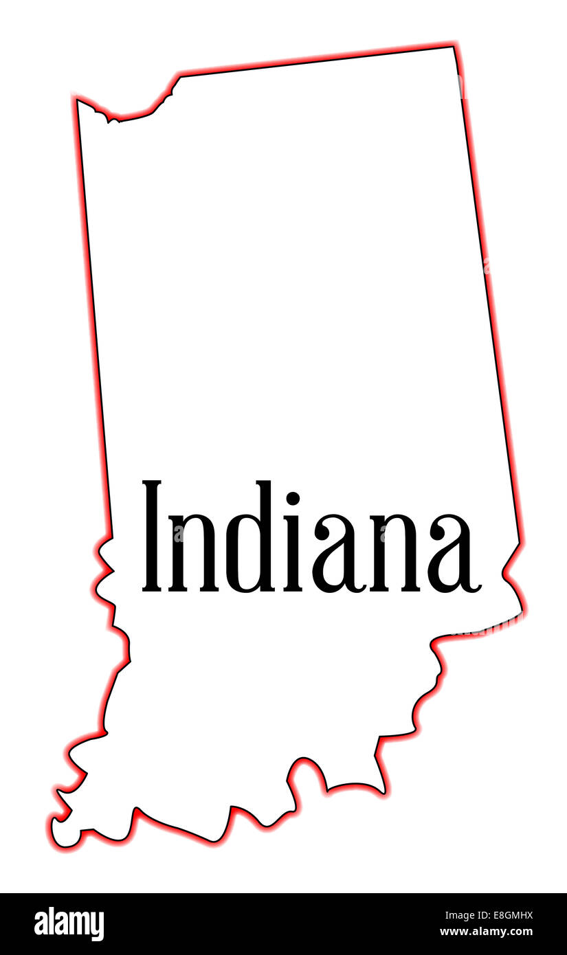 Der Umriß des Staates Indiana über weiß Stockfoto