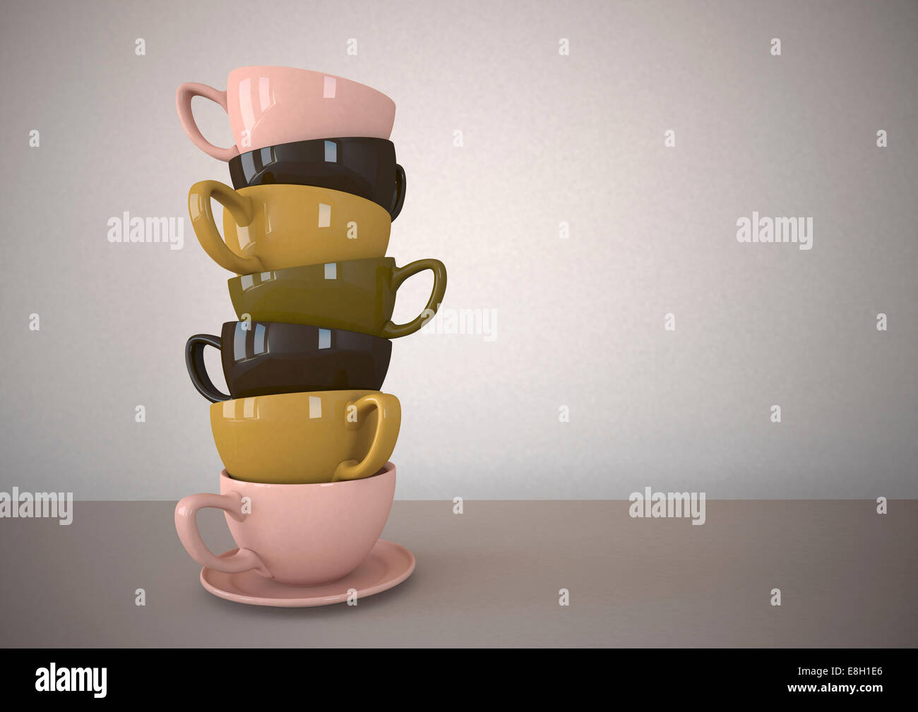 Stapel von bunten Kaffeetassen, Abbildung Stockfoto