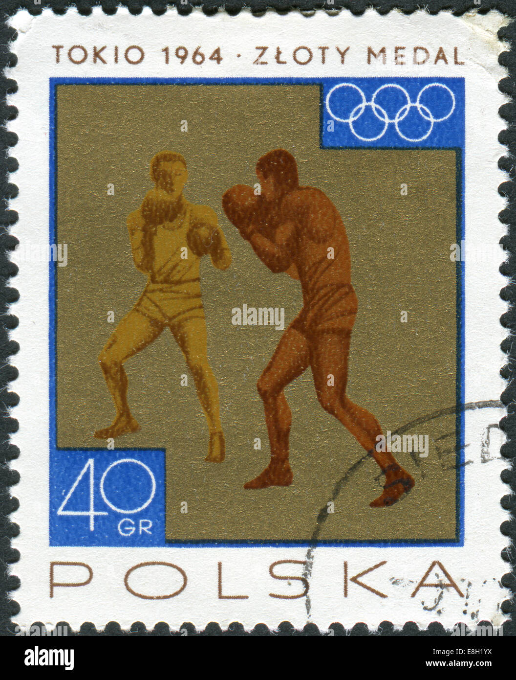 Briefmarke gedruckt in Polen zeigt die Siege gewann die polnische Mannschaft bei den Olympischen Spielen 1964, Boxen Stockfoto
