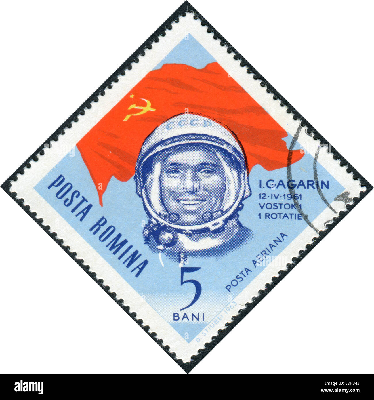 Rumänien - CIRCA 1964: Briefmarke gedruckt in Rumänien zeigt die erste Kosmonauten Yuri Gagarin, ca. 1964 Stockfoto
