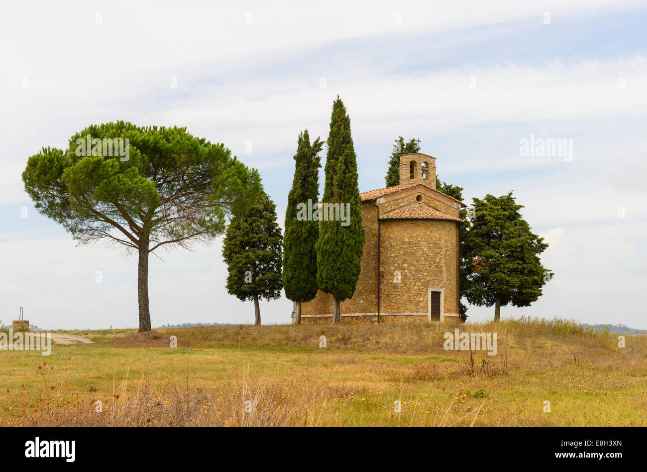 Capella Di Vitaleta, auf dem Land zwischen San Quirico und Pienza im Val d'Orcia Toskana Stockfoto