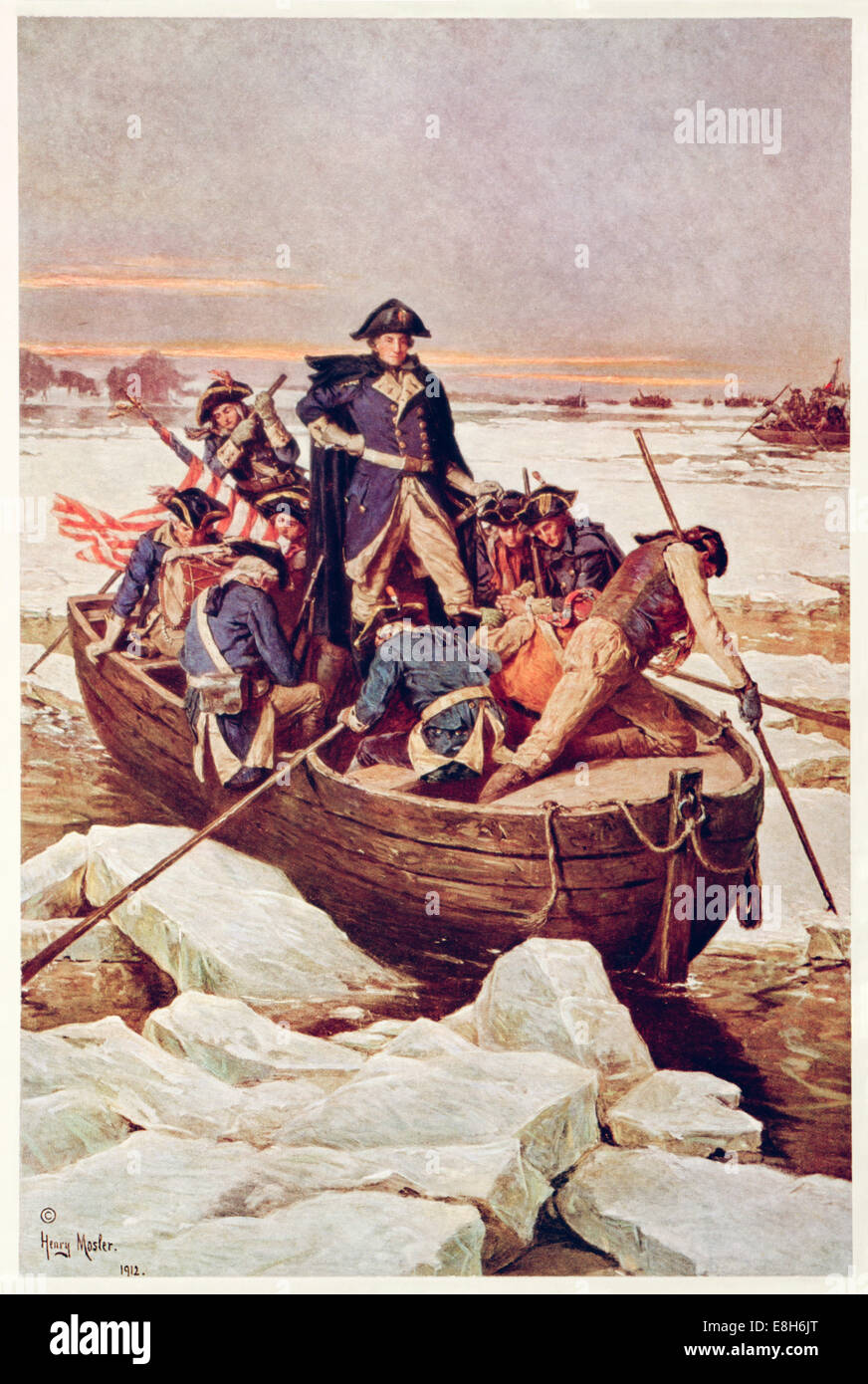 General George Washington überquert den Delaware River 25. Dezember 1776. Siehe Beschreibung für mehr Informationen. Stockfoto