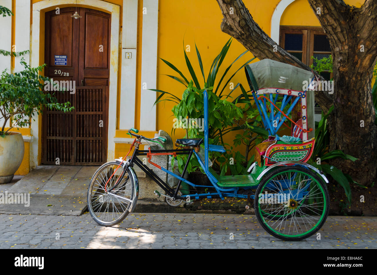 Fahrrad-Rikscha-Tour von Pondicherry Stockfoto