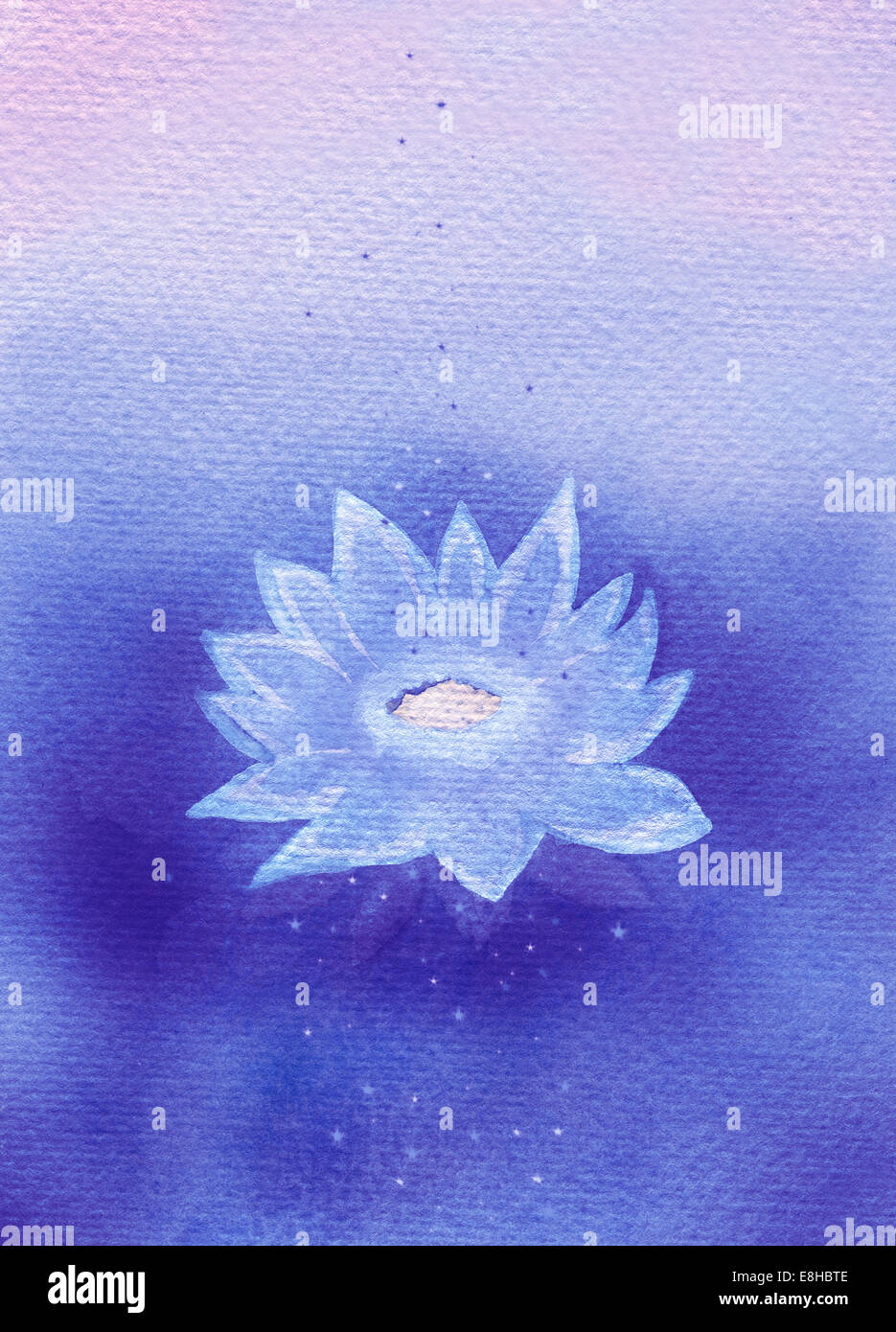 Abstrakt gemalten magischen blauen Seerose oder Lotus mit kleinen Sternen. Original Aquarell digitalisiert. Stockfoto