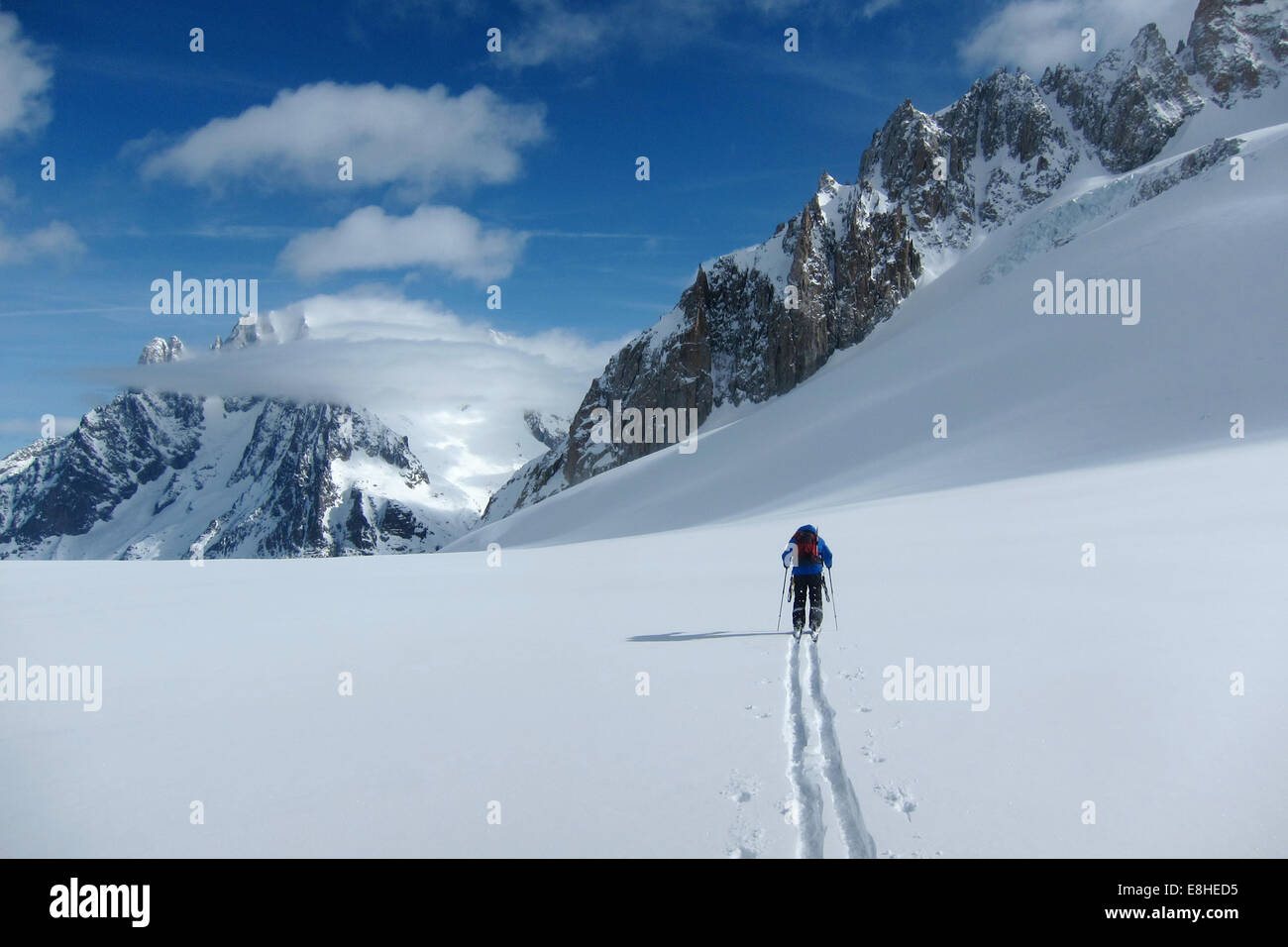 Gletscher Skifahren, Vallée Blanche, Chamonix, Frankreich Stockfoto