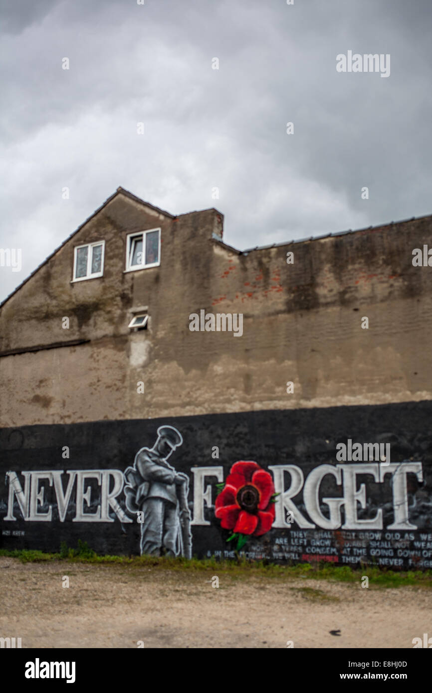 Street-Art Erinnerung Wandbild in Sheffield, Großbritannien Stockfoto