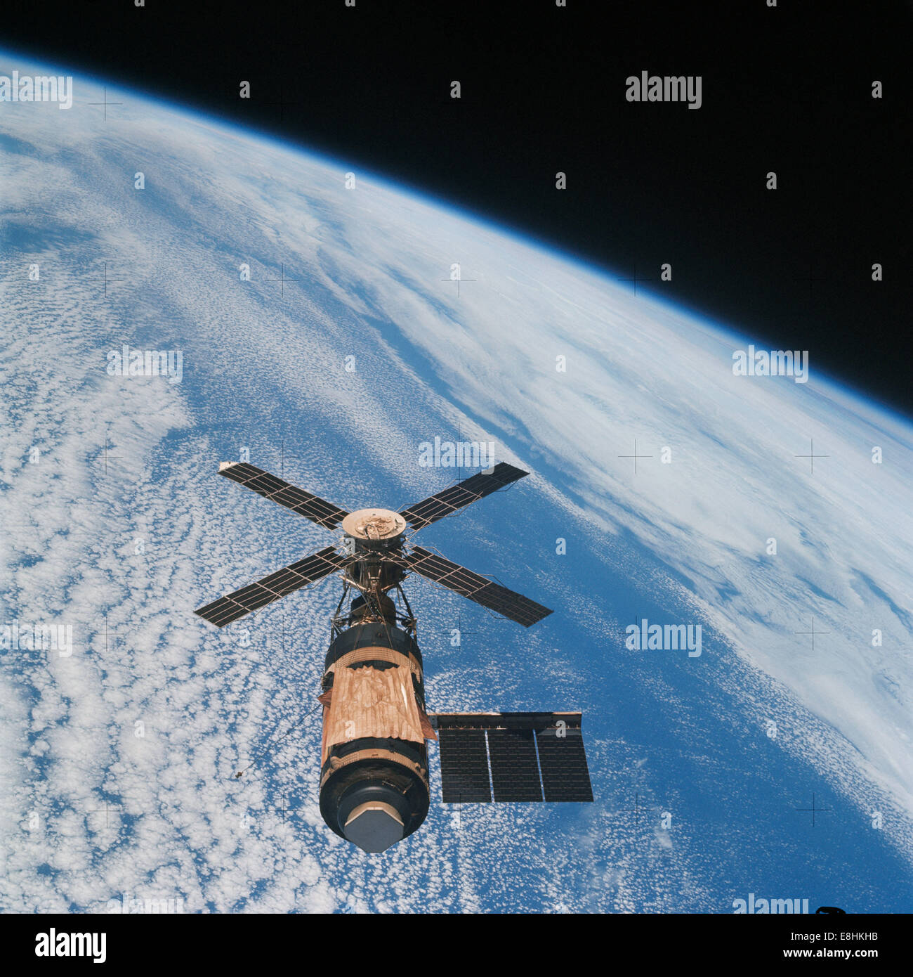 Am 8. Februar 1974 hinterließ Skylab letzte bemannte Mission (Skylab 4) Amerikas erste Raumstation nach einem Aufenthalt von 84 Tagen Stockfoto