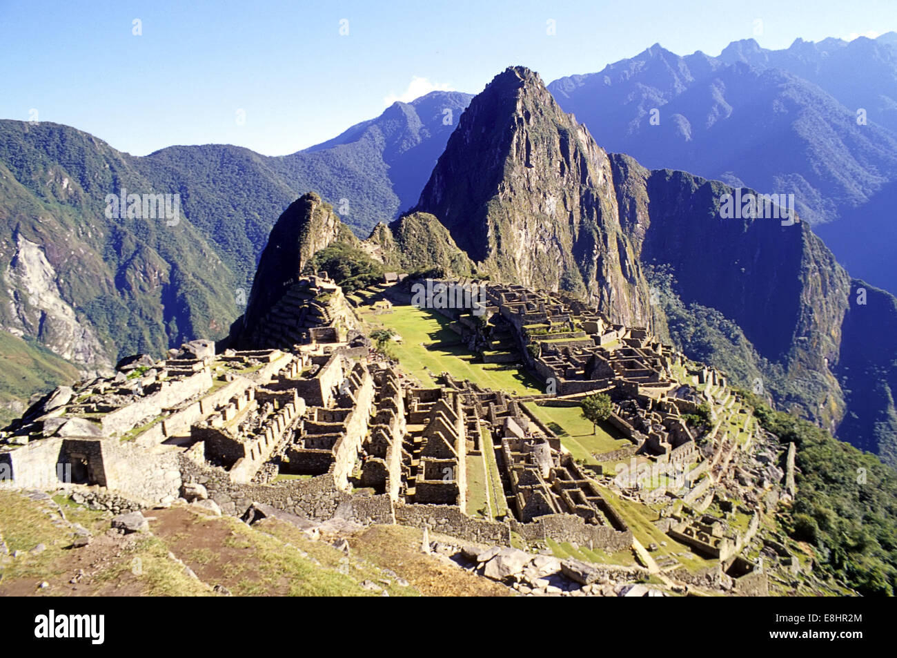 Machu Pichu Ruinen Übersicht in Peru Stockfoto