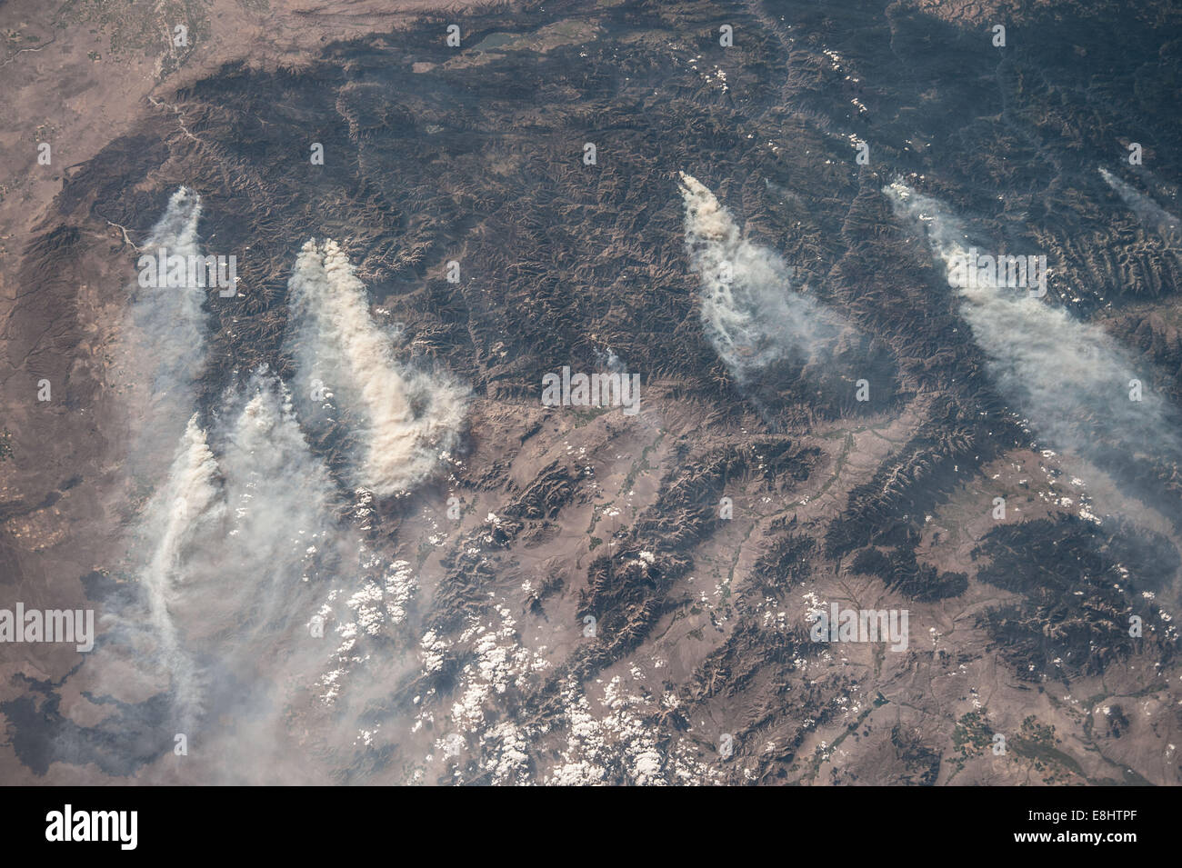 Zentral-Idaho Waldbrände werden in diesem Bild fotografiert von einer Expedition 36-Crew-Mitglied auf der International Space Stati vorgestellt. Stockfoto