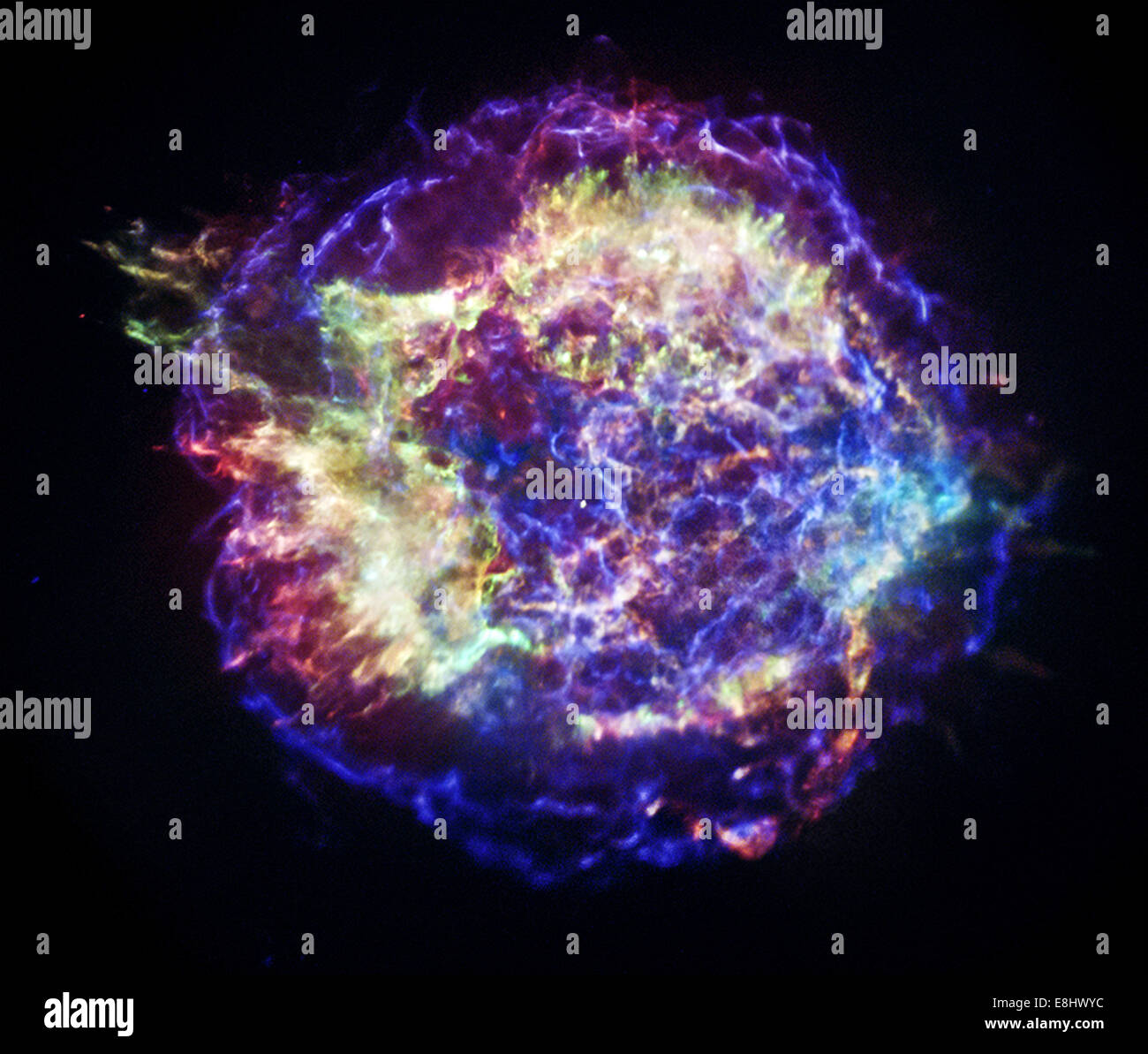 Cassiopeia Ein Supernova-Überrest wird in 3D untersucht, um die Dynamik, Zusammensetzung und Rolle der Sternexplosion im Sternlebenszyklus und der kosmischen Evolution zu untersuchen. Stockfoto
