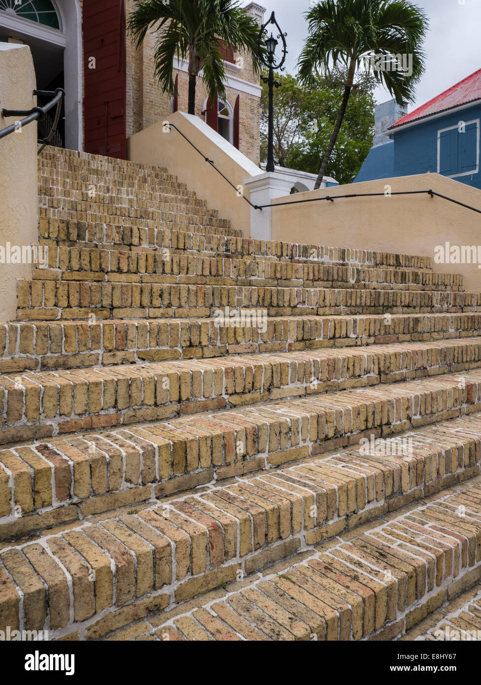 Schritte, Frederick Lutheran Church, Charlotte Amalie, St. Thomas Insel, US Virgin Islands. Stockfoto