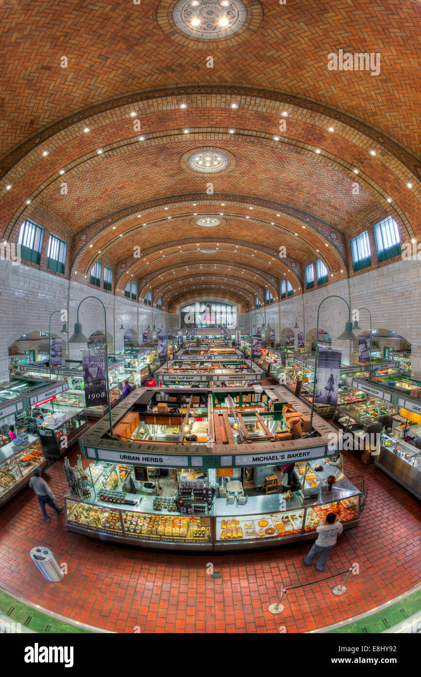 Der historische Markt der Westseite in befindet sich im Stadtteil Ohio City von Cleveland, Ohio. Stockfoto