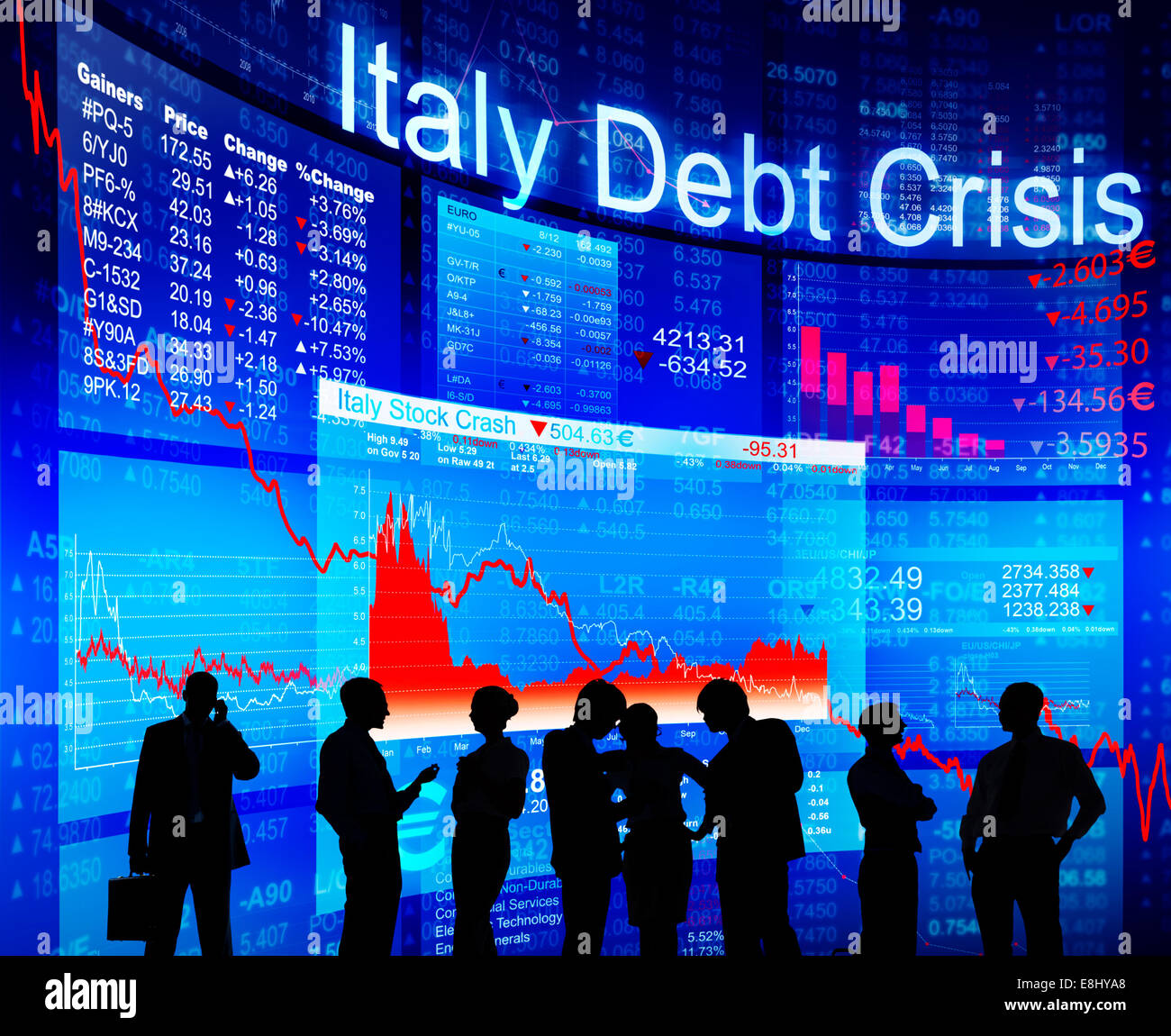 Gruppe von Menschen Diskussion über Italien Schuldenkrise Stockfoto