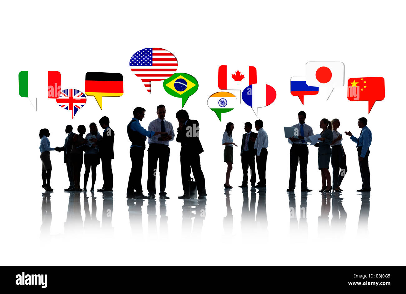 Gruppe von Geschäftsleuten sprechen und diskutieren internationale Beziehungen Stockfoto