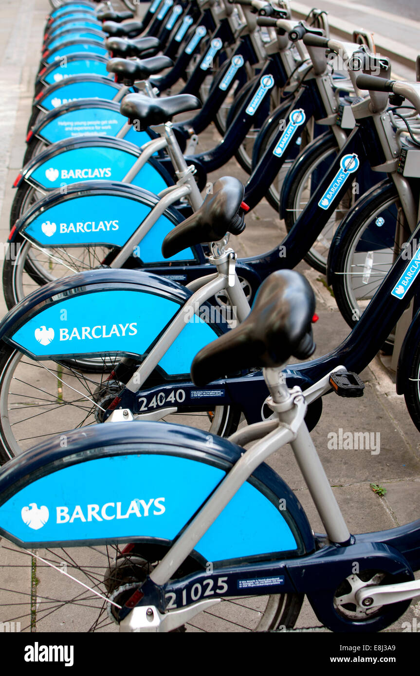 Boris Bikes, Queen Victoria Street, London, UK Stockfoto