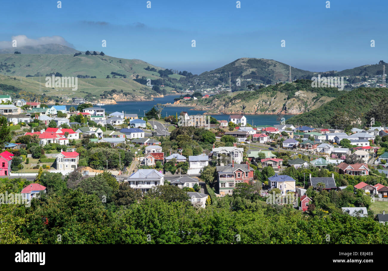 Ansicht der Siedlung Port Chalmers, Dunedin, Südinsel, Neuseeland Stockfoto