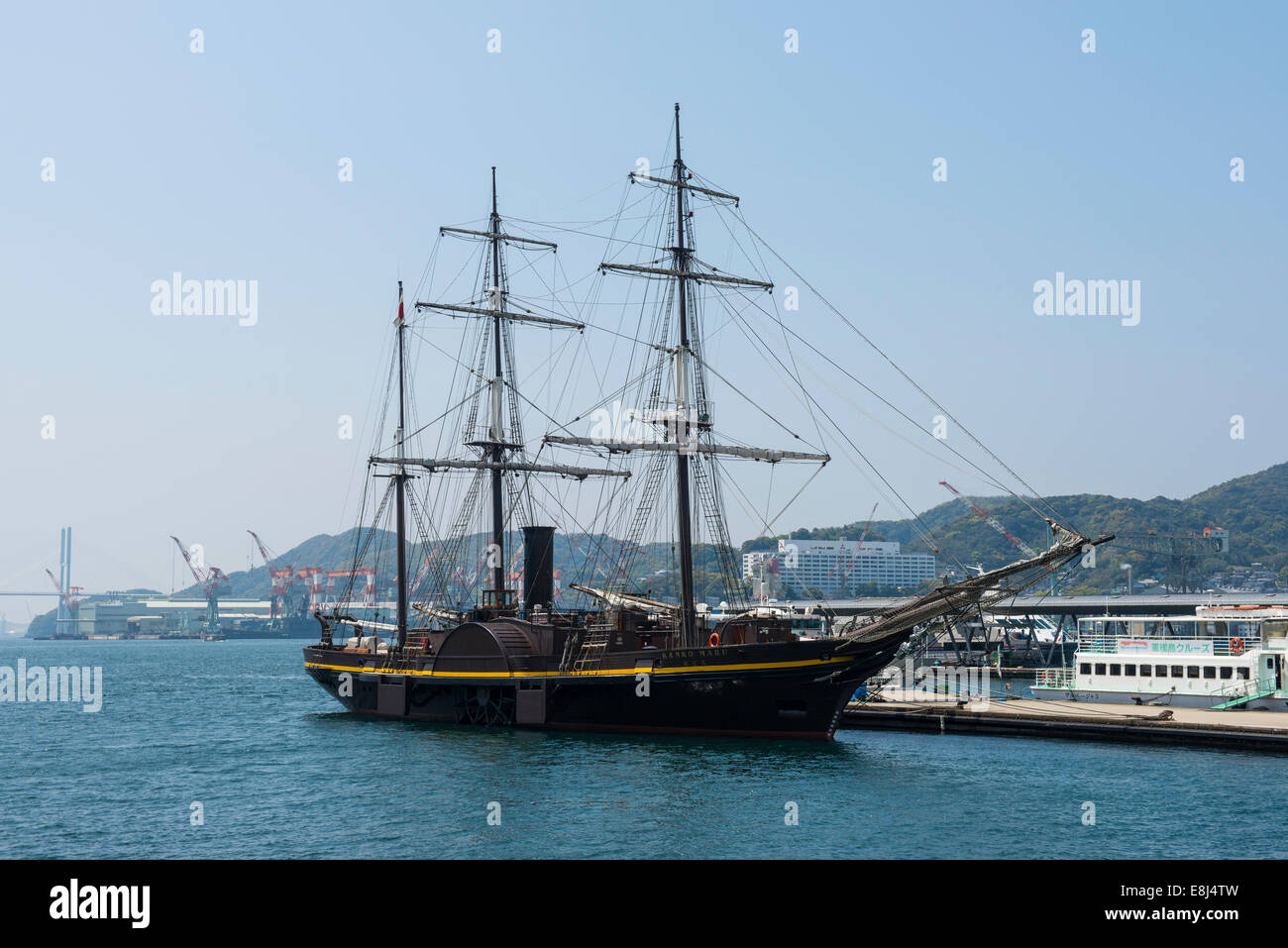 Altes Segelschiff, Hafen von Nagasaki, Japan Stockfoto