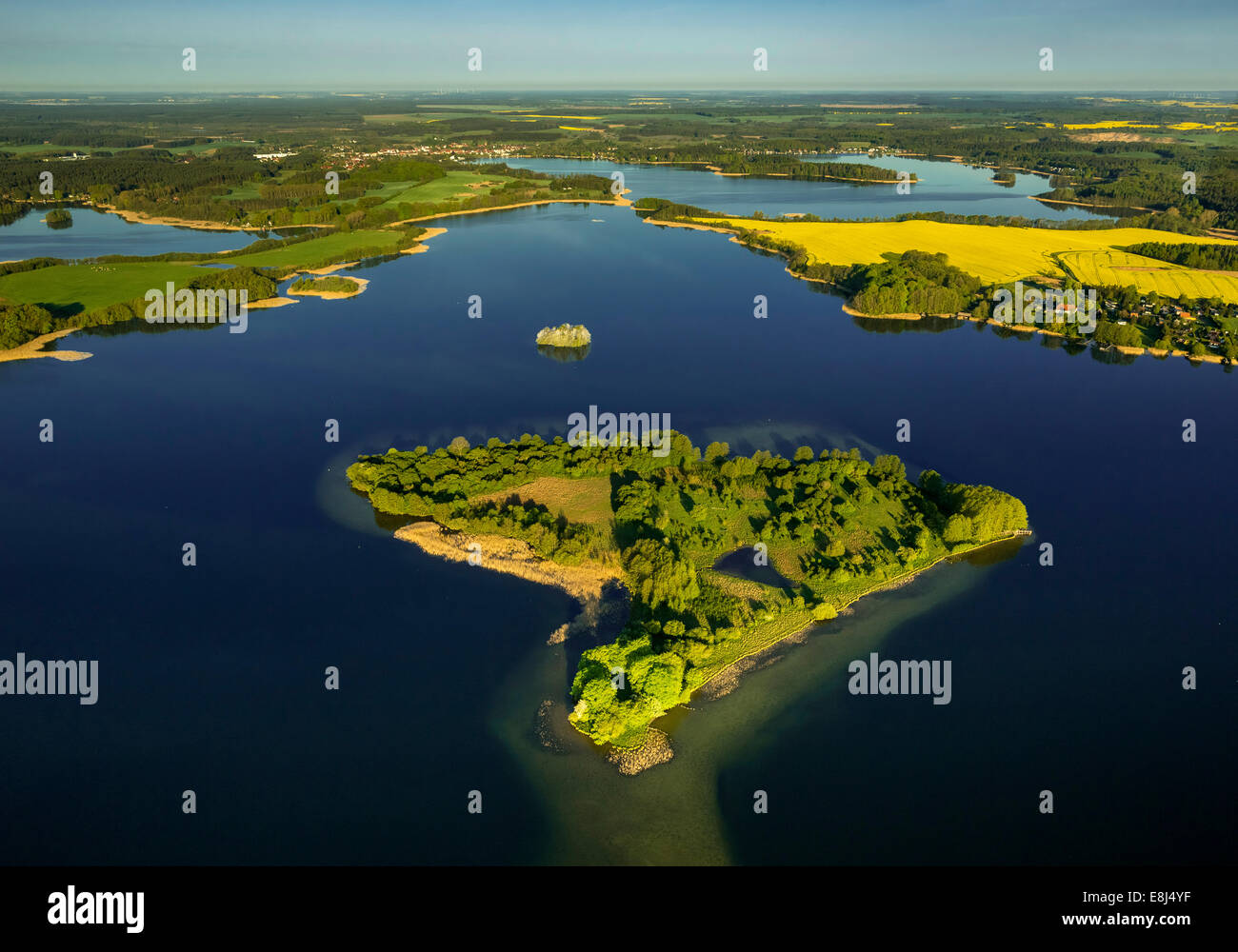 Krakower Seenlandschaft mit Liepse Insel, Lakeland Natur-reserve, Kuchelmiß, Mecklenburgische Seenplatte Stockfoto