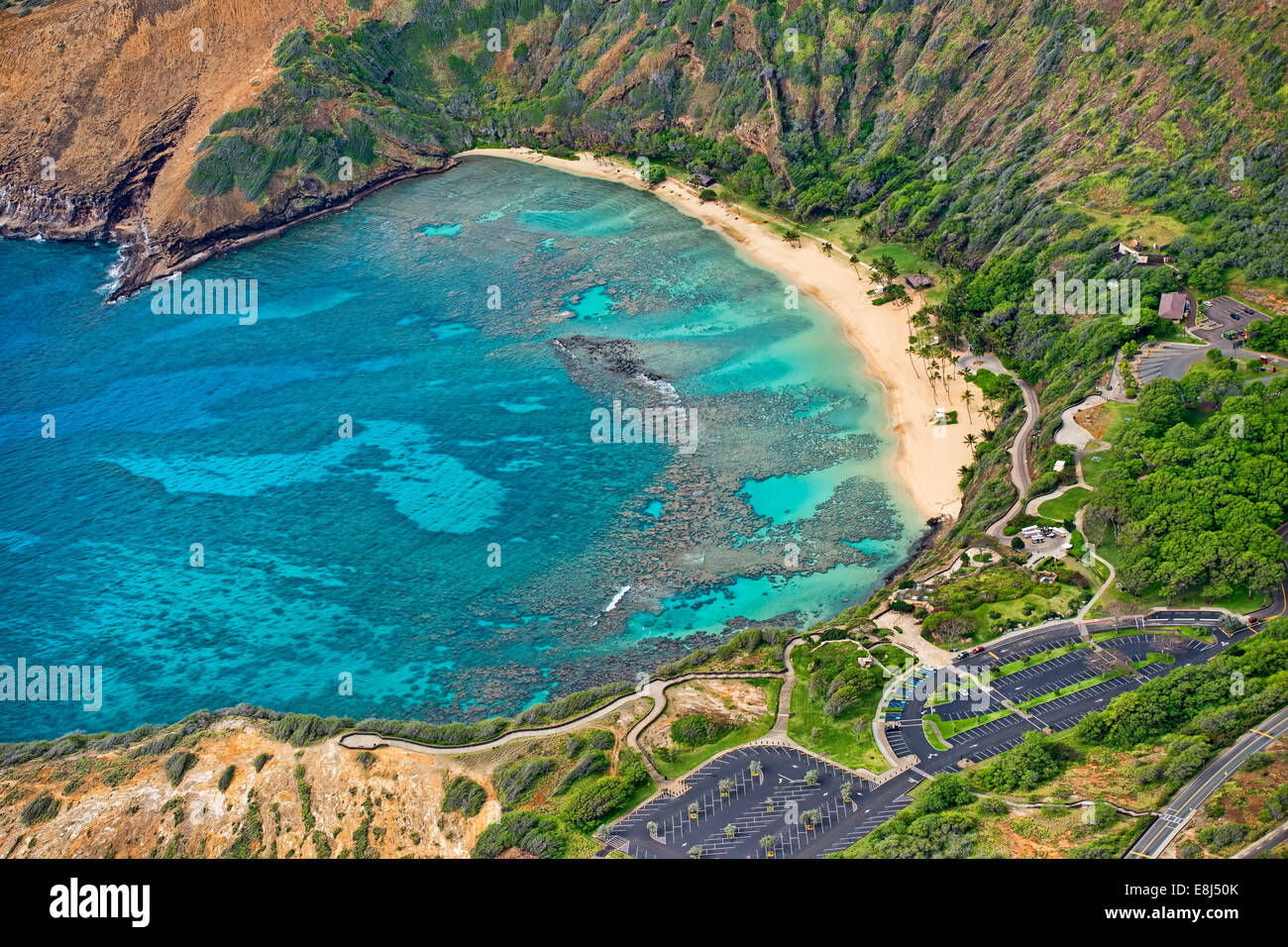 Luftaufnahme, Hanauma Bay Oahu, Hawaii, Vereinigte Staaten Stockfoto