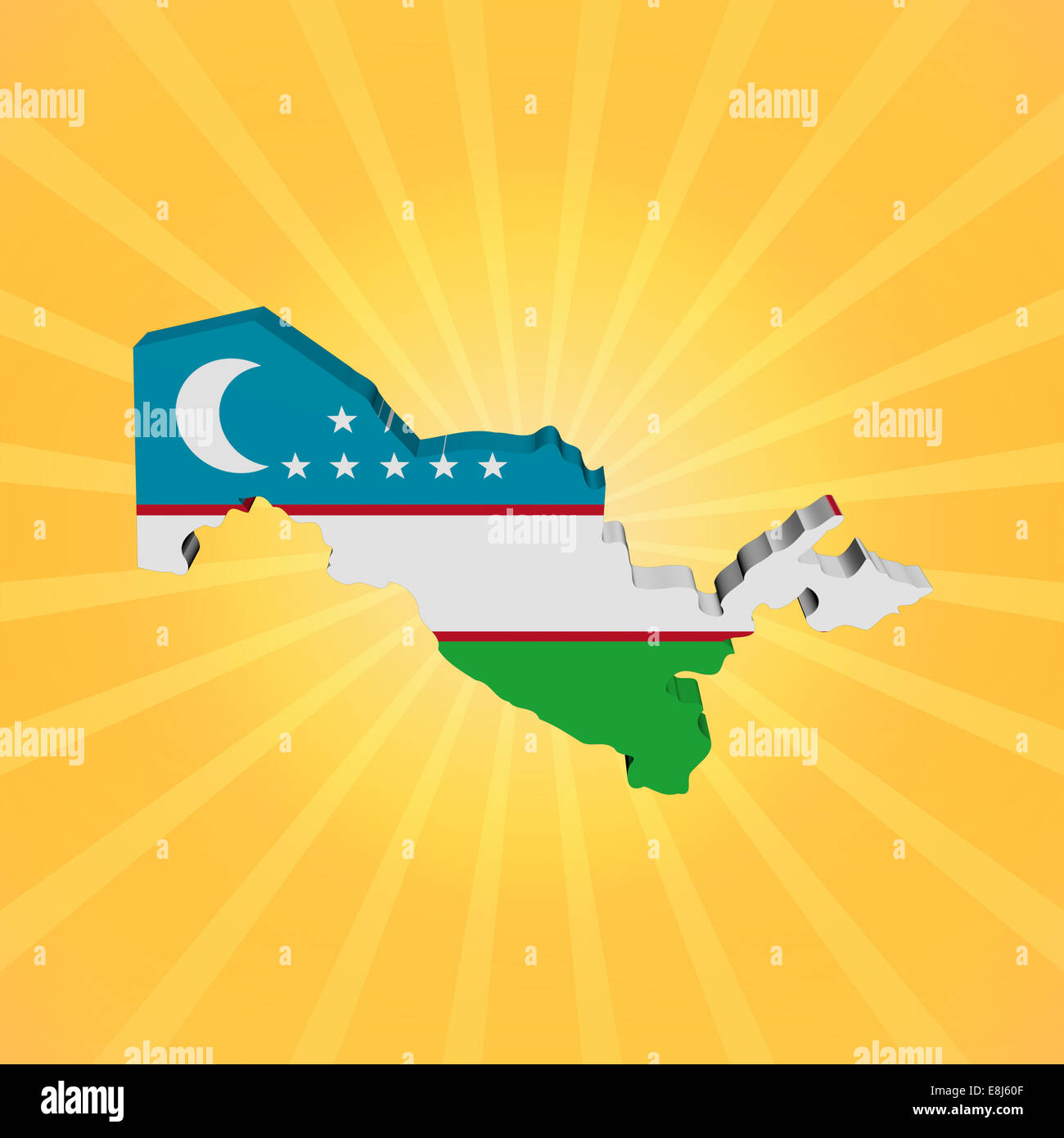 Usbekistan Karte Flagge auf Sunburst illustration Stockfoto