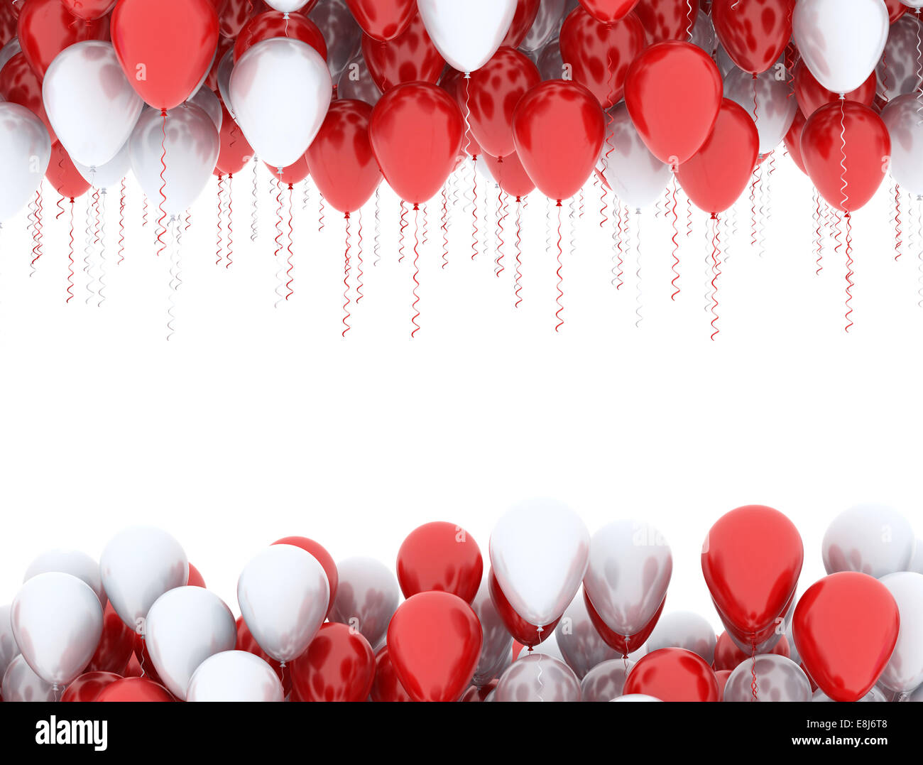 Rote und weiße Luftballons in Folge isoliert auf weißem Hintergrund Stockfoto