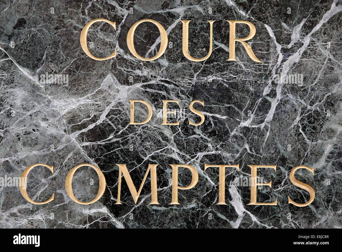 Französischen Rechnungshof. Marmor-Zeichen. Stockfoto
