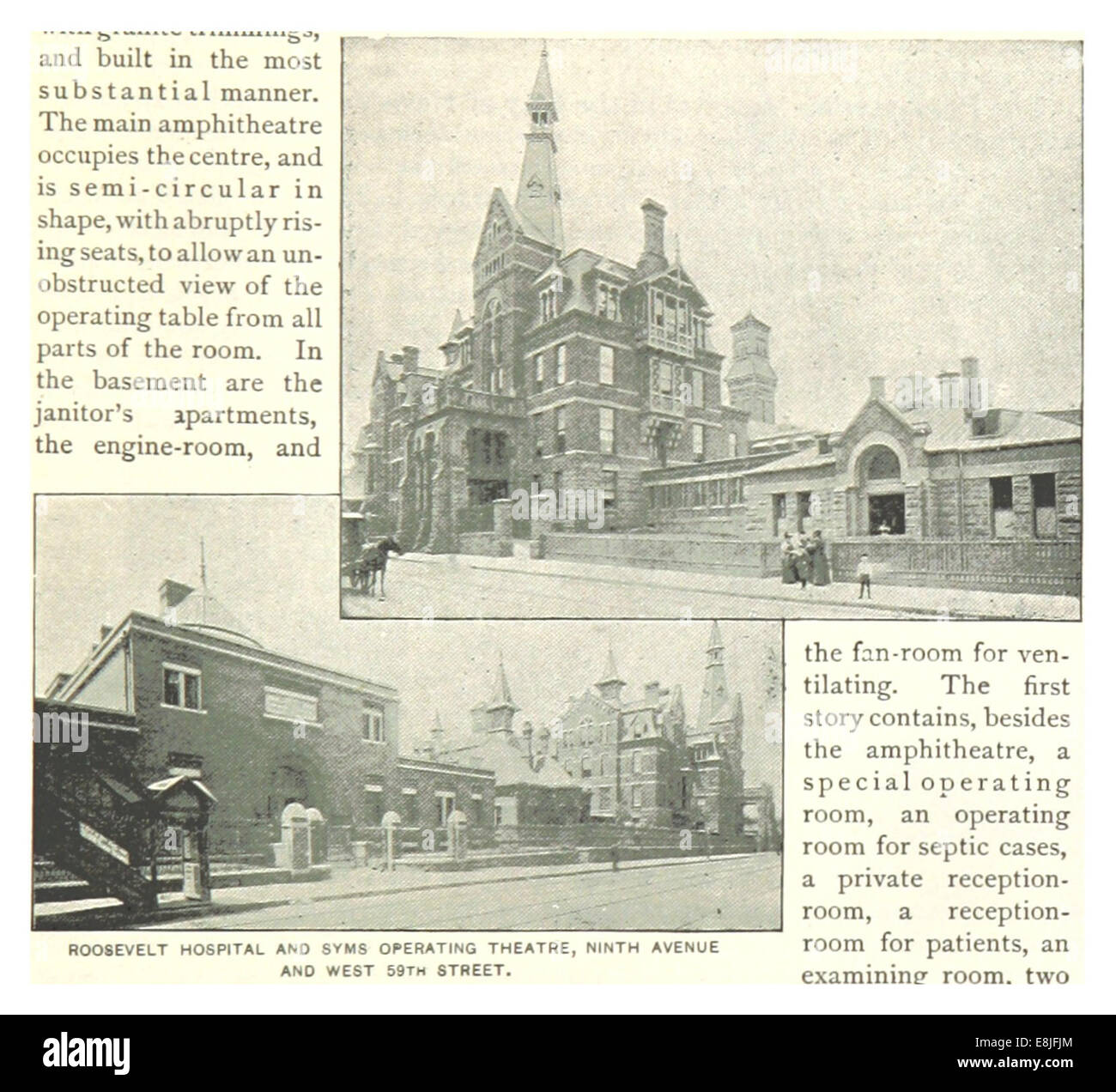 (King1893NYC) pg473 ROOSEVELT Krankenhaus und SYMS OP-Saal, NINTH AVENUE und WEST 59TH STREET Stockfoto