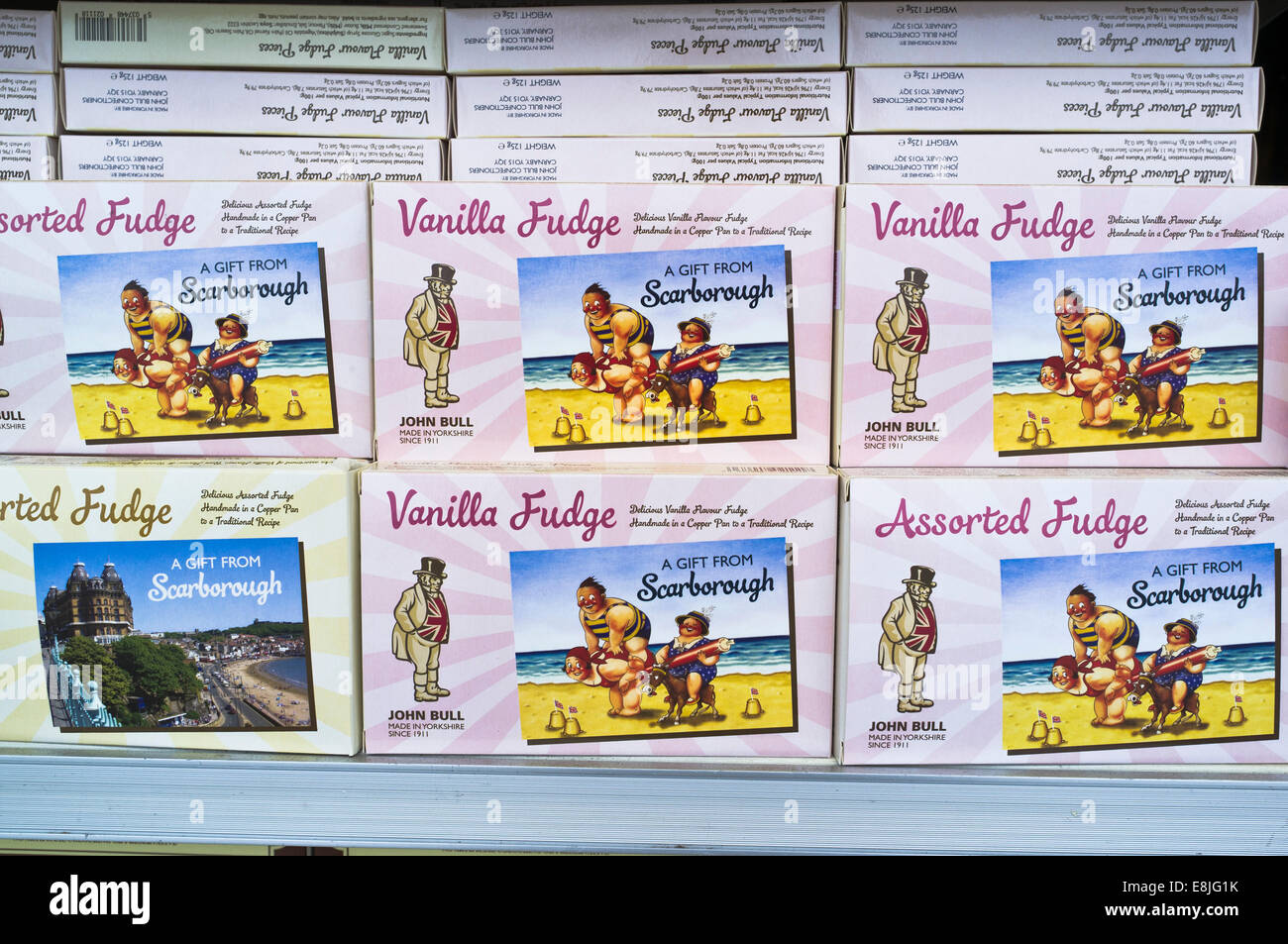 dh Rock Shop SCARBOROUGH NORTH YORKSHIRE Scarborough Vanilla Fudge süße Boxen zum Verkauf Stockfoto