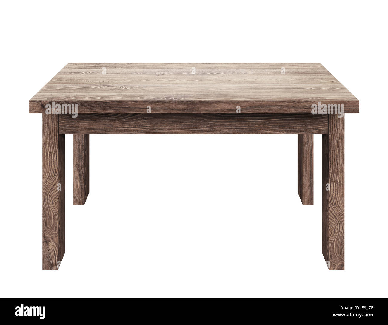 Holztisch isoliert auf weißem Hintergrund Stockfoto
