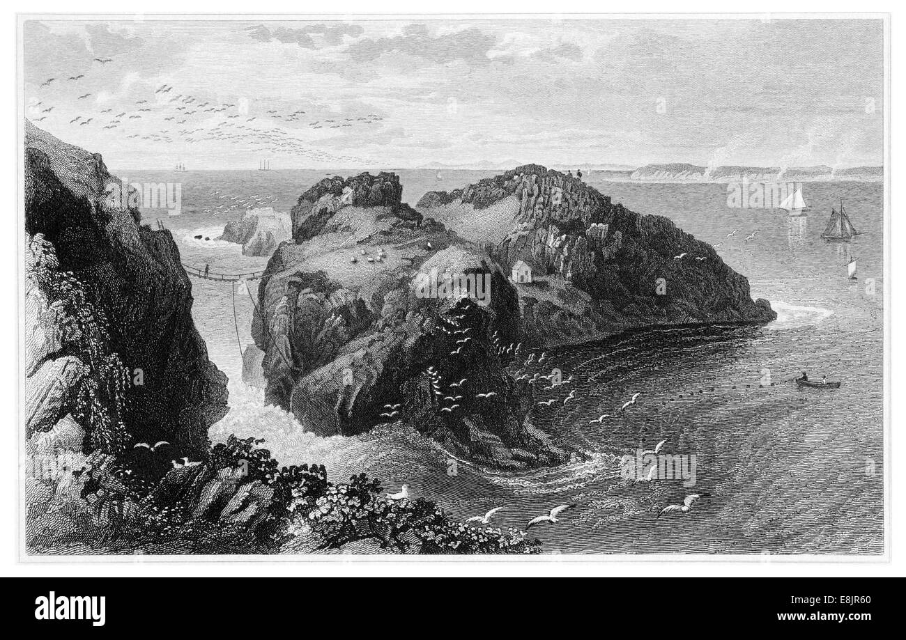 Carrick-A-Rede Carrick ein Rede Rope Bridge County Antrim Nordirland Irish UK GB Großbritannien um 1830 Stockfoto