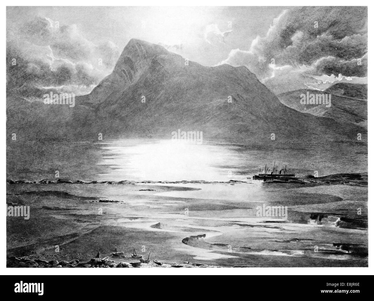 Clew Bay Cuan Mó und Croagh Patric gemalt von W Mönch 1907 Ocean Bay im County Mayo, Irland. Stockfoto