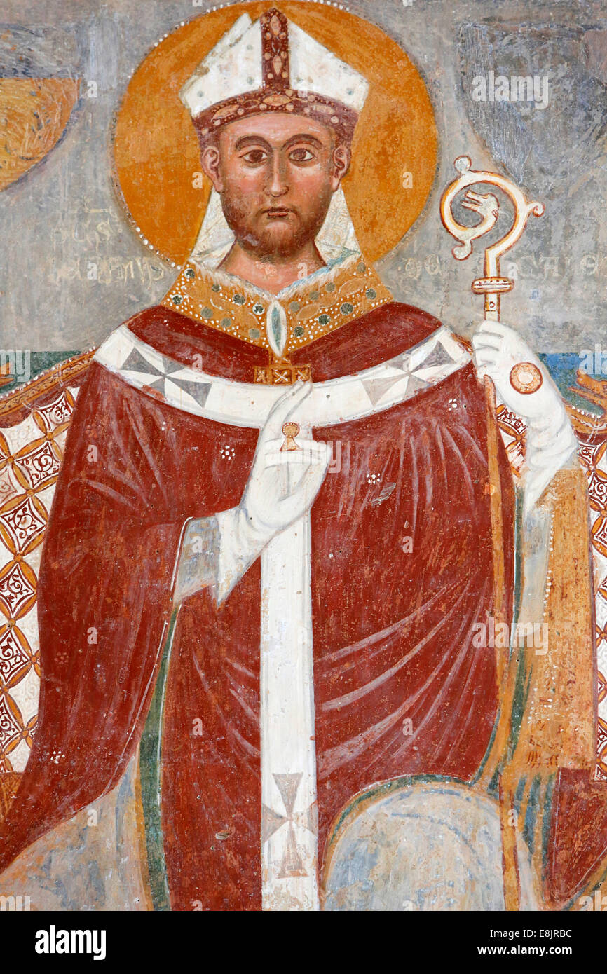 Fresko von Rinaldo da Taranto in Santa Maria del Casale Kirche (14. Jh.) Stockfoto