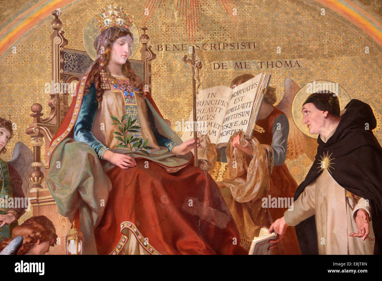 Malerei "Bene Scripsisti De mir Thoma". St. Thomas von Aquin engelhafte Arzt Theologe und Philosoph westliche mittelalterliche Philosophie. Stockfoto