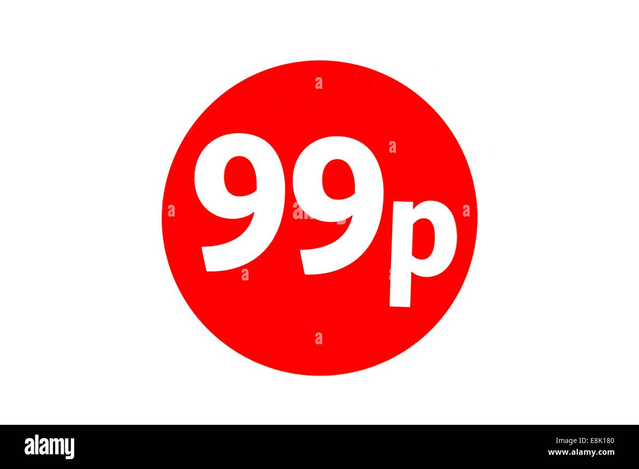 Runde 99p Einzelhandel Preis Punkt Aufkleber weißen Text auf rotem Grund Stockfoto