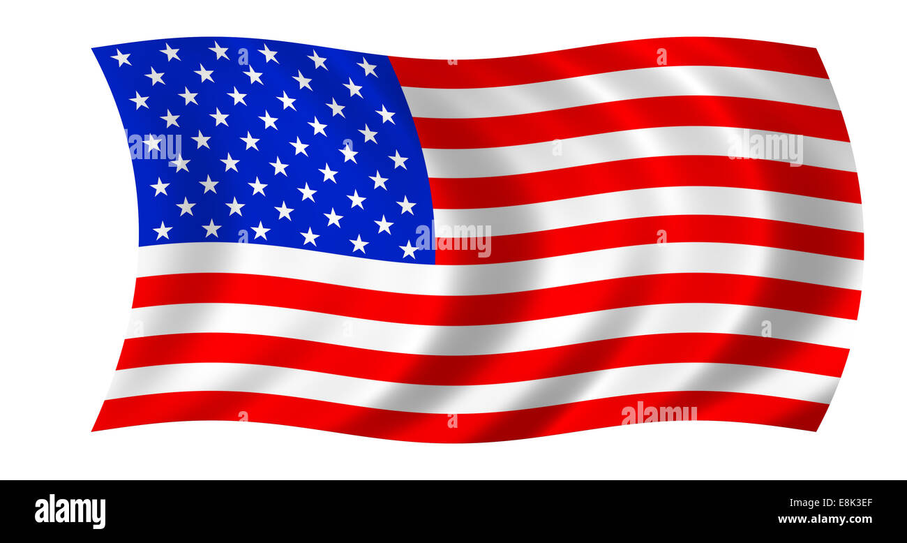 Flagge der Vereinigten Staaten von Amerika, auf weißen Hintergrund isoliert Stockfoto