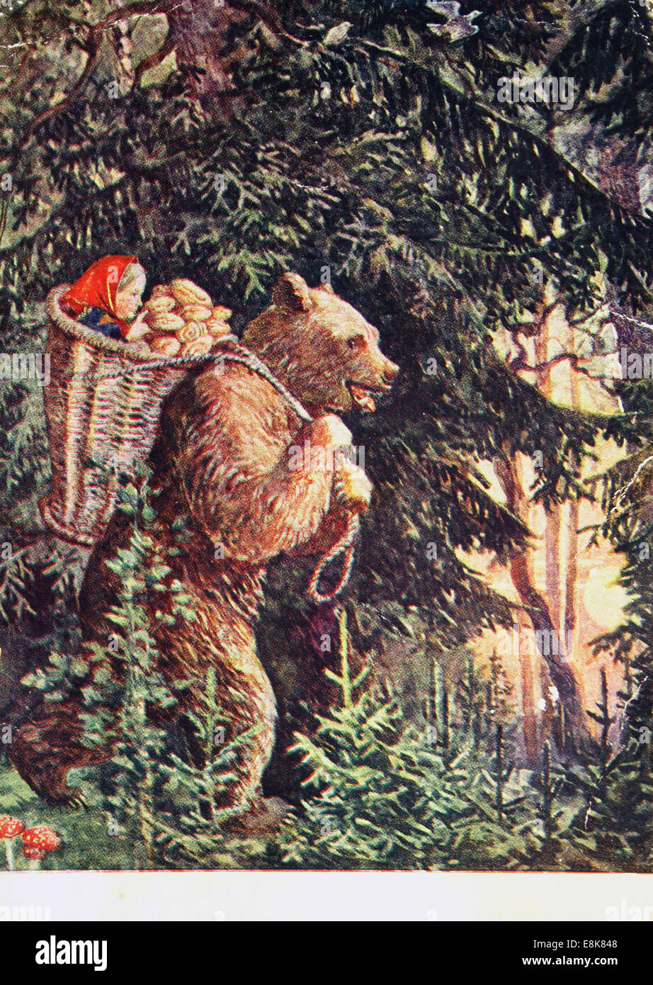 2. Dezember 2009 - Reproduktion von antiken Postkarte zeigt Abbildung auf das russische Volksmärchen '' Masha und Bären '', ca. 1954, USSR. © Igor Golovniov/ZUMA Wire/ZUMAPRESS.com/Alamy Live-Nachrichten Stockfoto