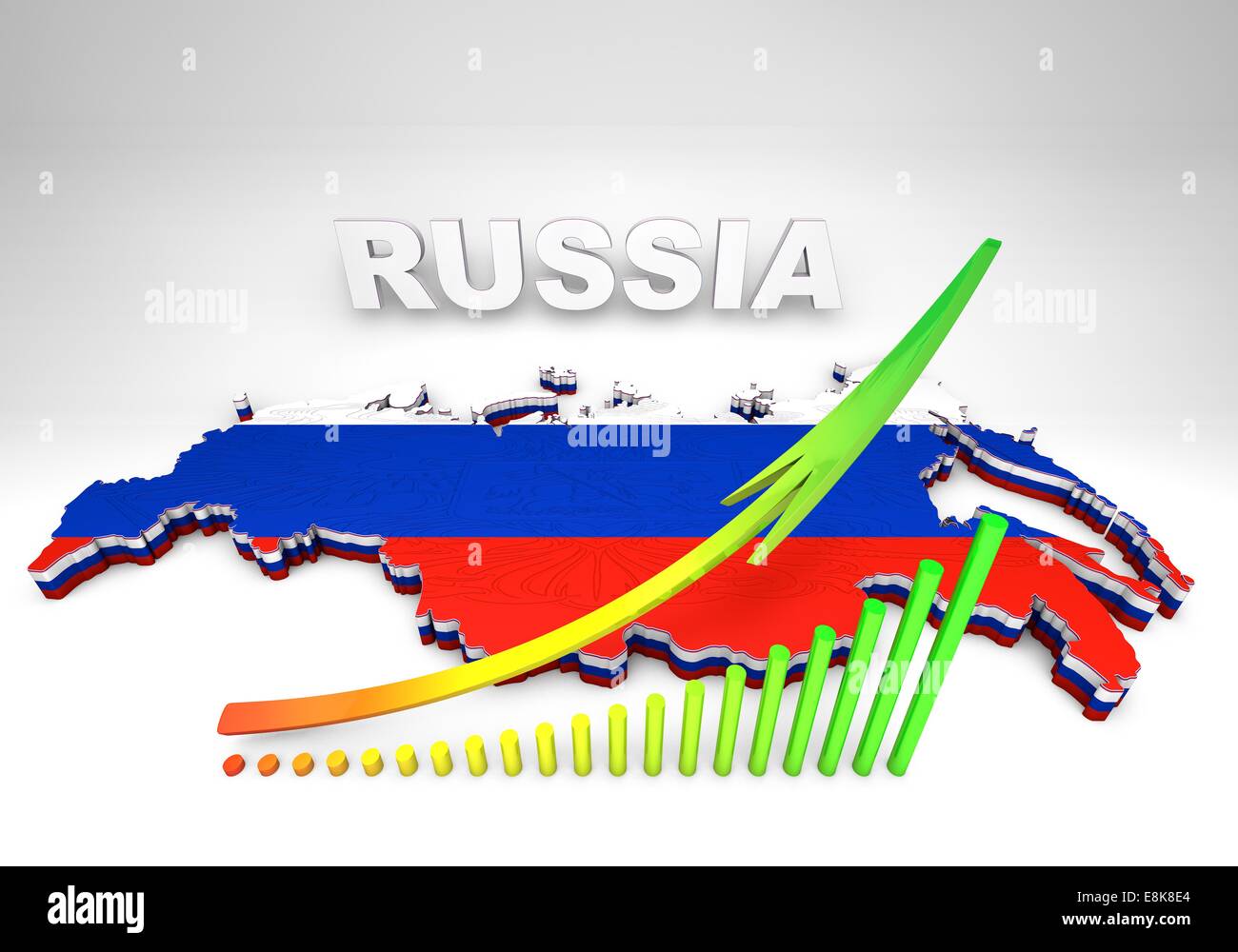 3D Illistration Russland Landkarte mit Flagge Stockfoto